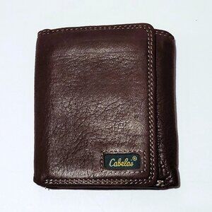 Cabela's Leather TriFold Wallet Brown Multipocketed Card Bills Pocket